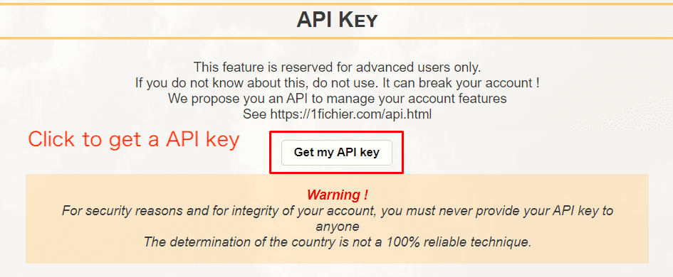 Generating 1fichier API key
