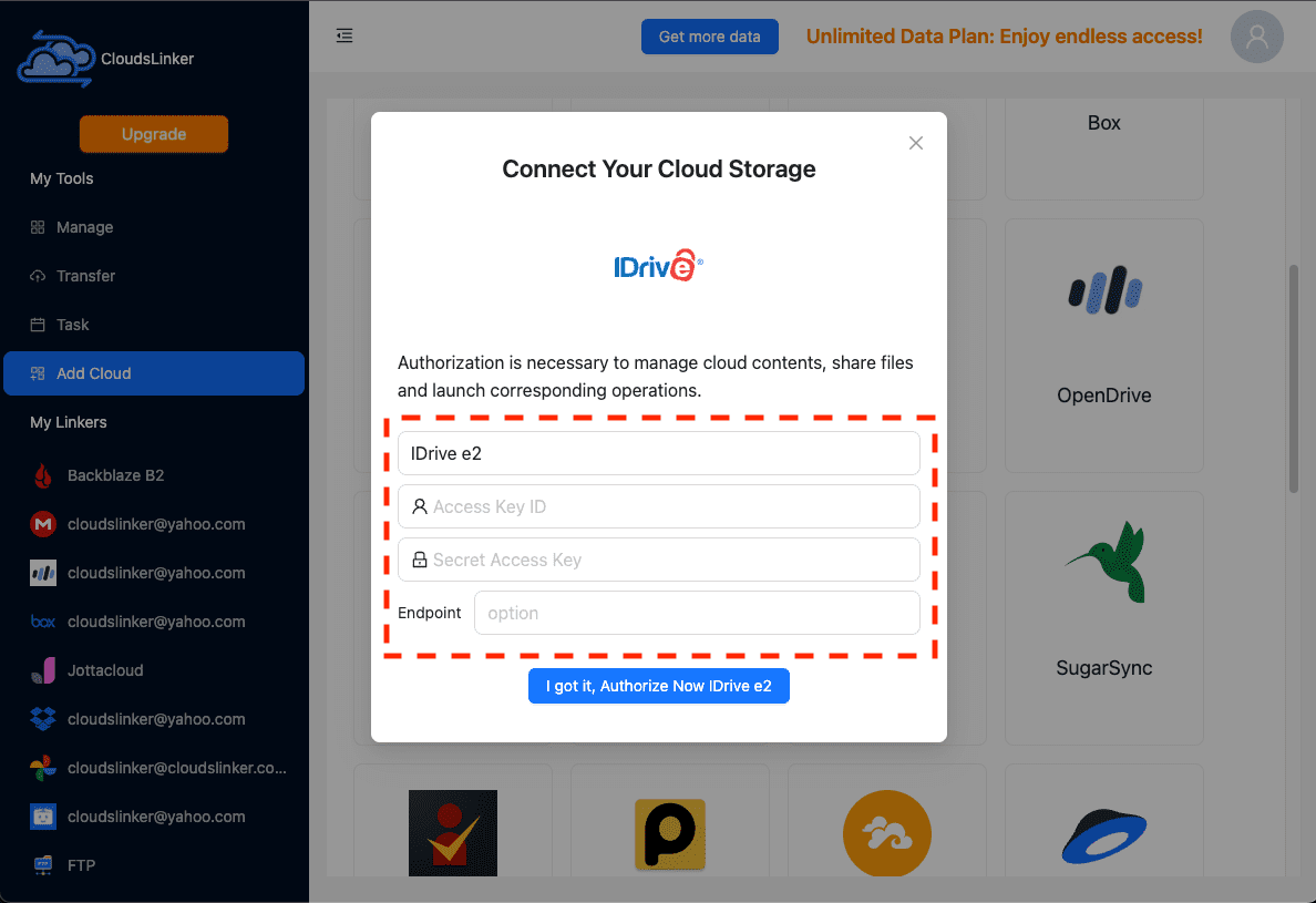 Connecting IDrive E2 with CloudsLinker