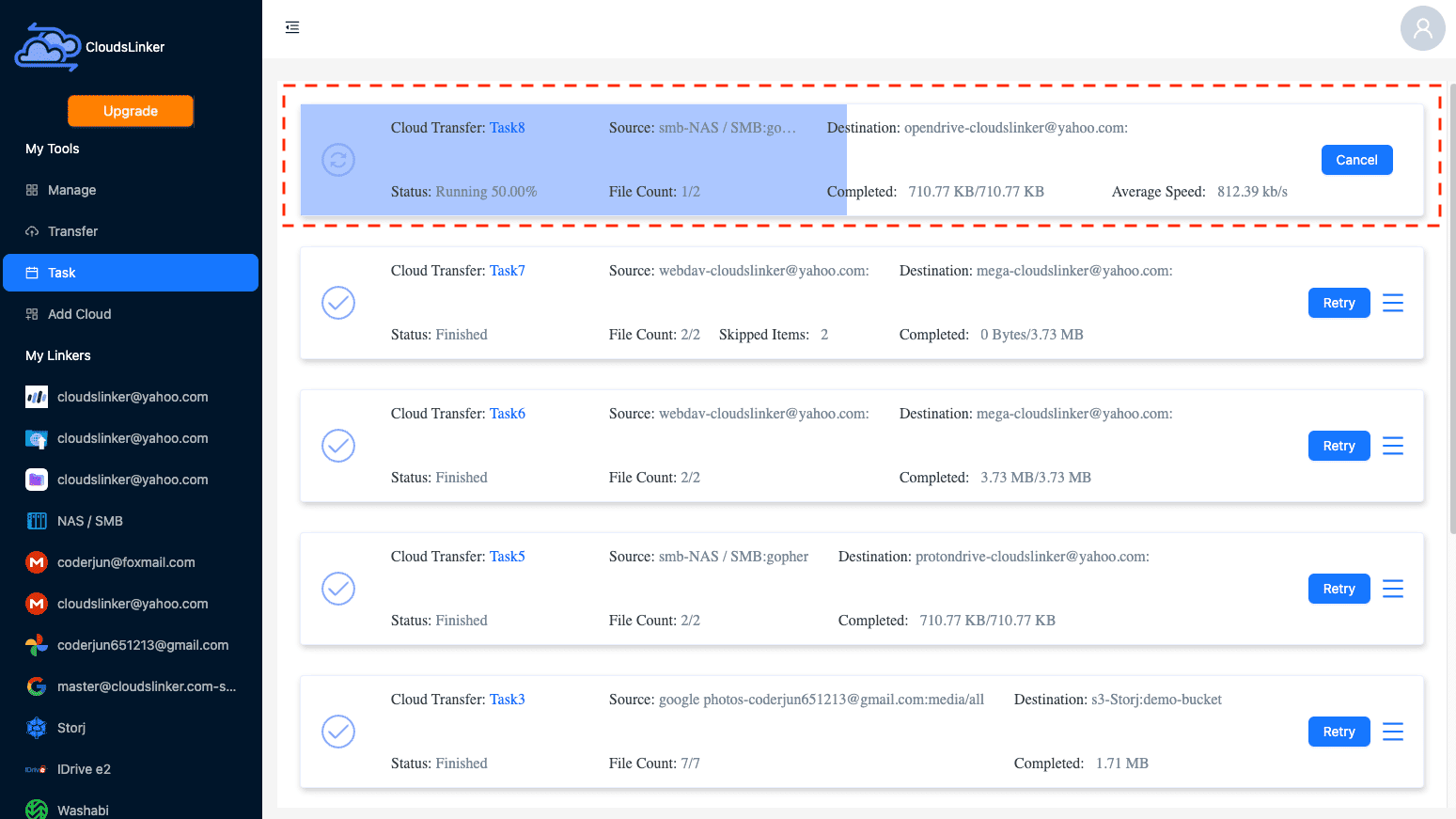 Initiating NAS to OpenDrive Backup