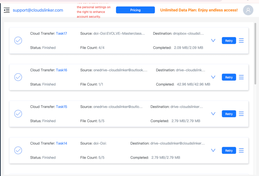 Starting the DOI to Dropbox transfer