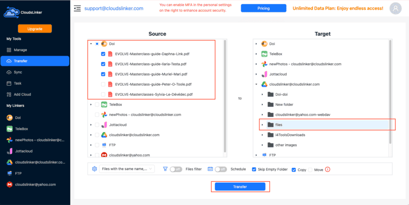 Selecting files from a DOI