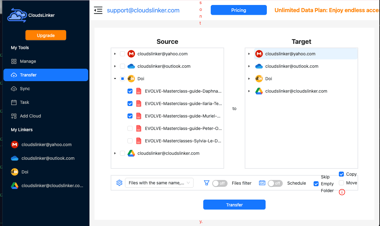 Selecting DOI files in CloudsLinker