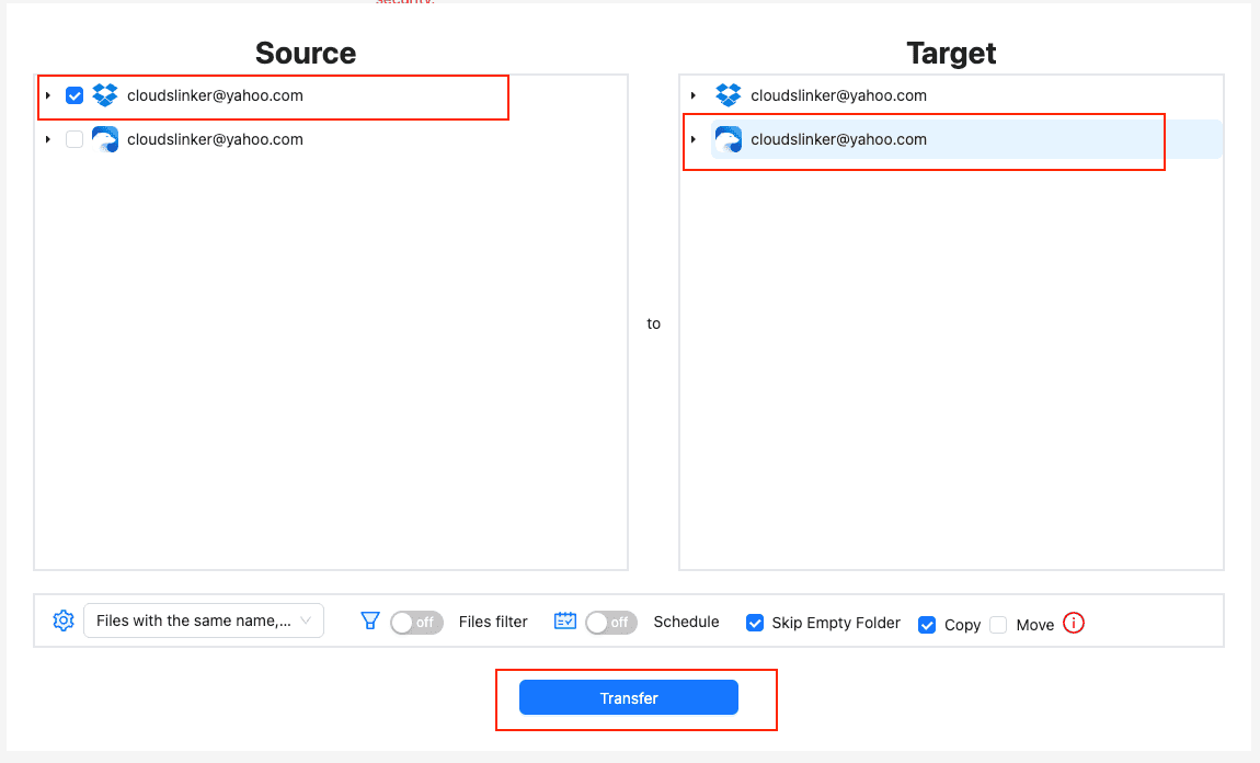 Setting up transfer from Dropbox to IceDrive