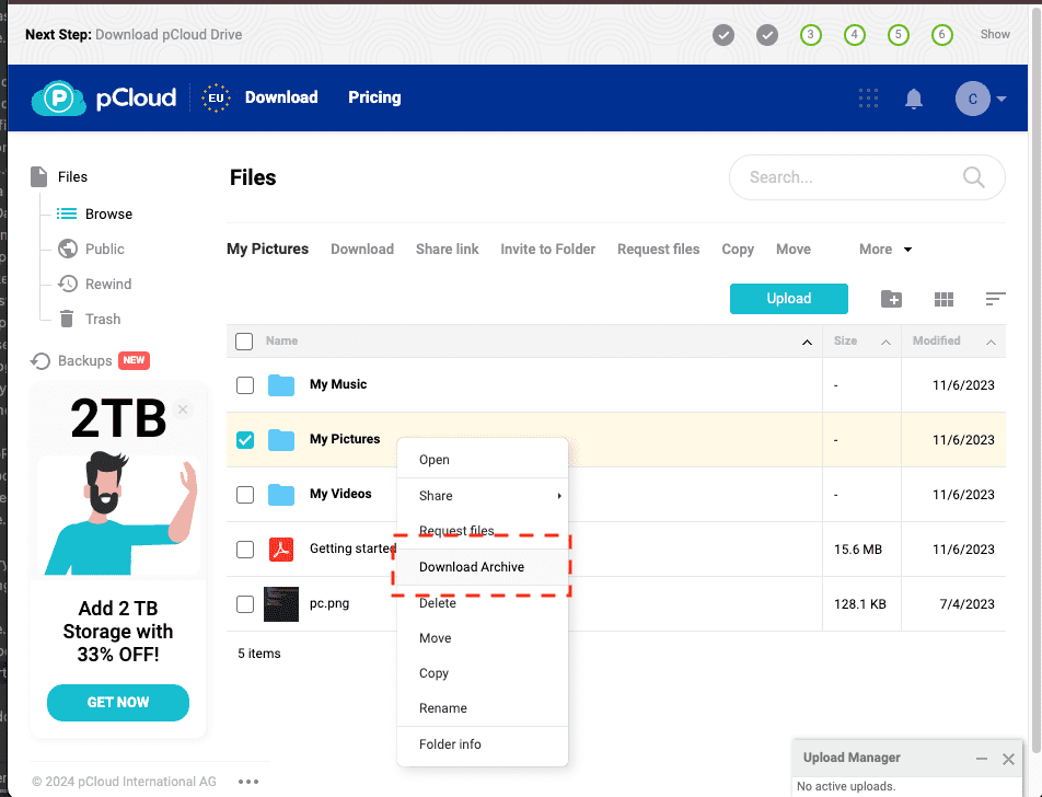 pcloud download from web