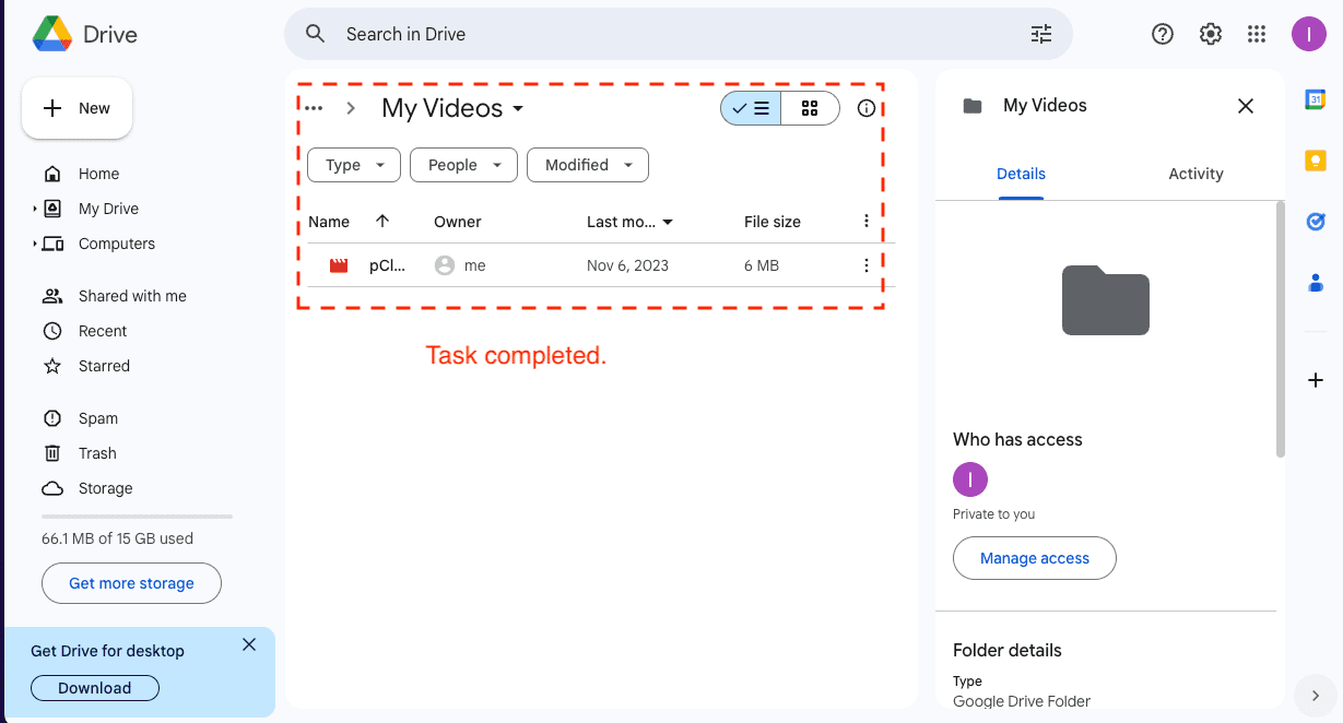 Verifying transfer completion from pCloud to Google Drive