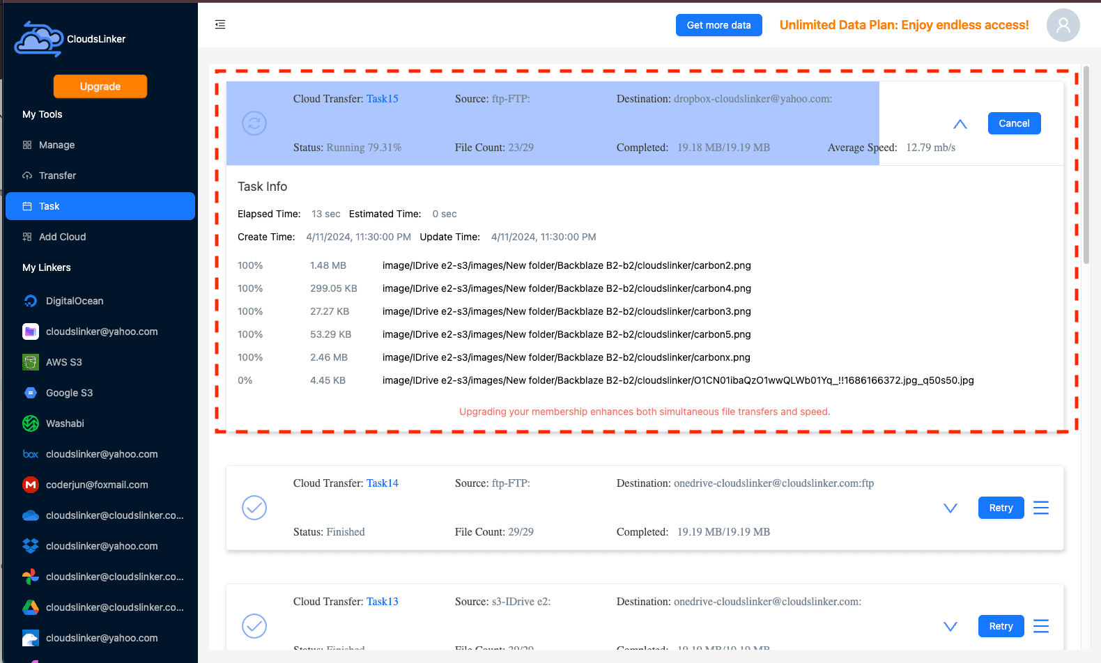 Monitoring Transfer Progress with CloudsLinker