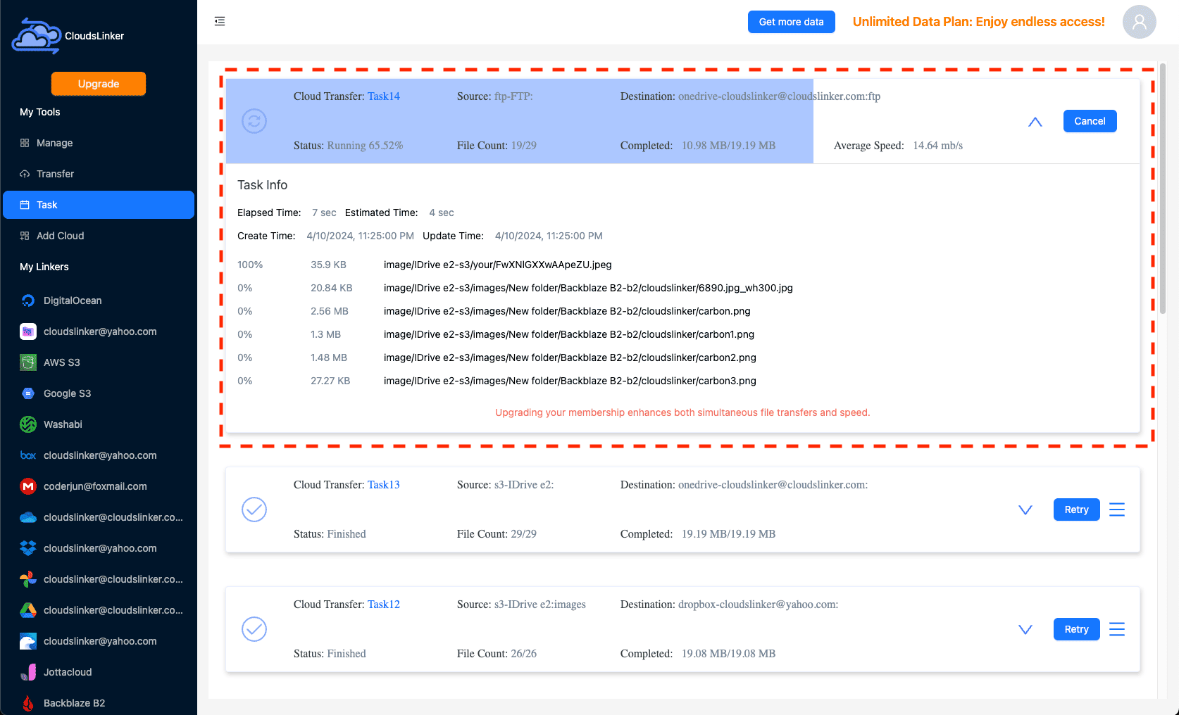Launching File Migration in CloudsLinker