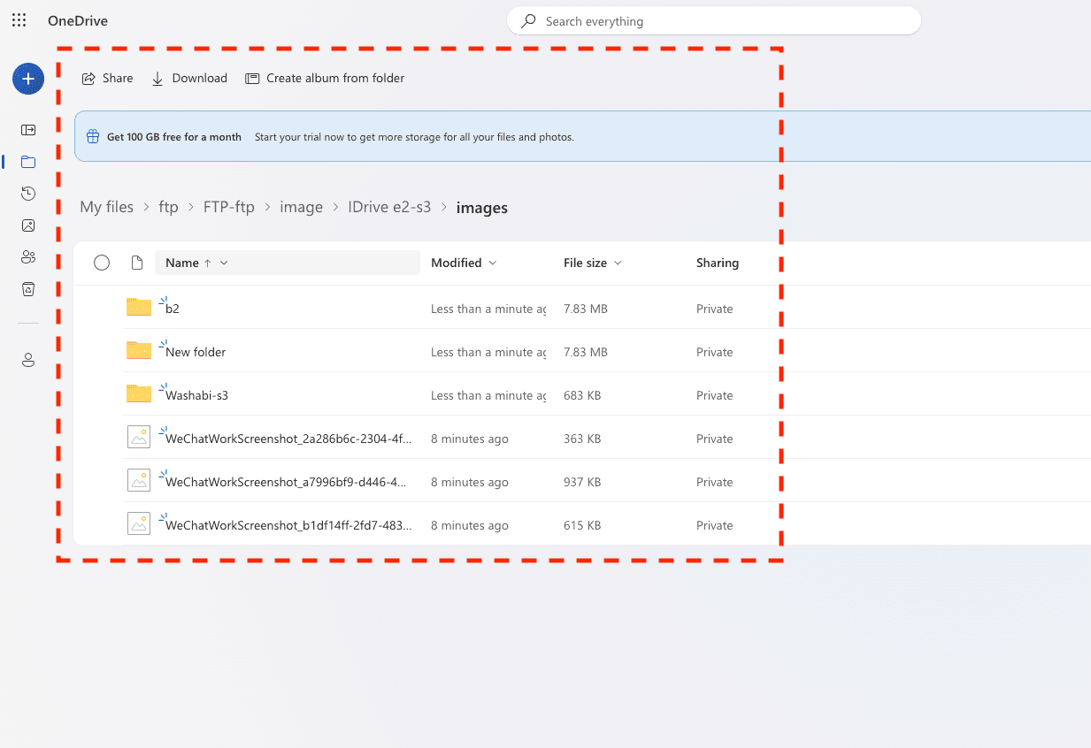 Confirming File Transfer Success in OneDrive