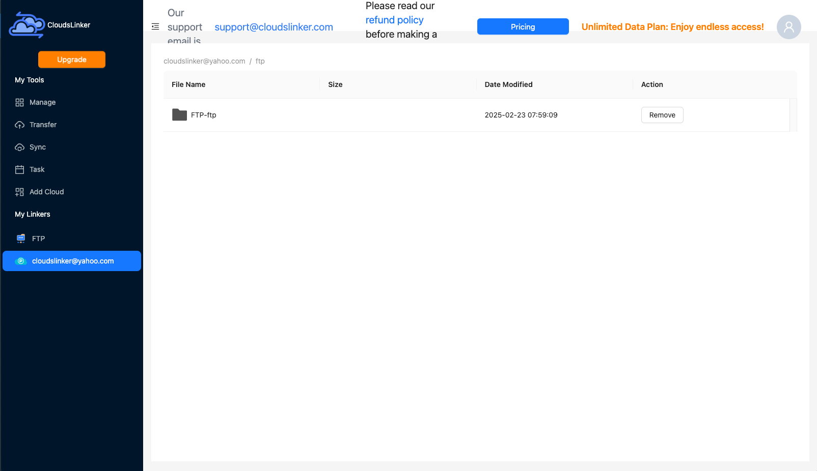 Checking transfer results on pCloud