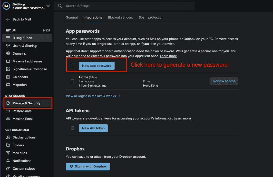 generate access password for cloudslinker integration