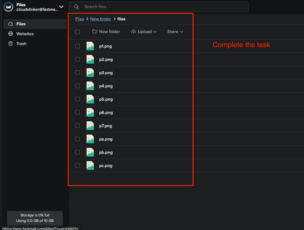 Confirmation screen showing successful file transfer from Google Drive to Fastmail in CloudsLinker