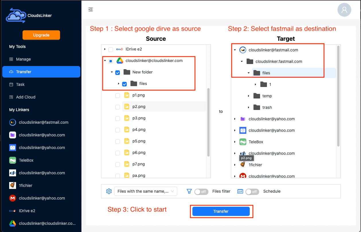Setting up file migration from Google Drive to Fastmail