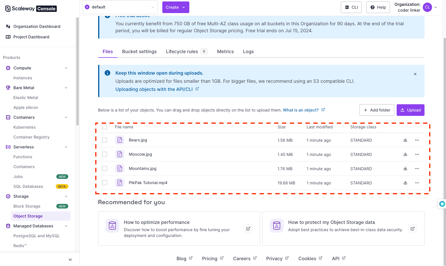 Verifying transferred files in Scaleway Object Storage
