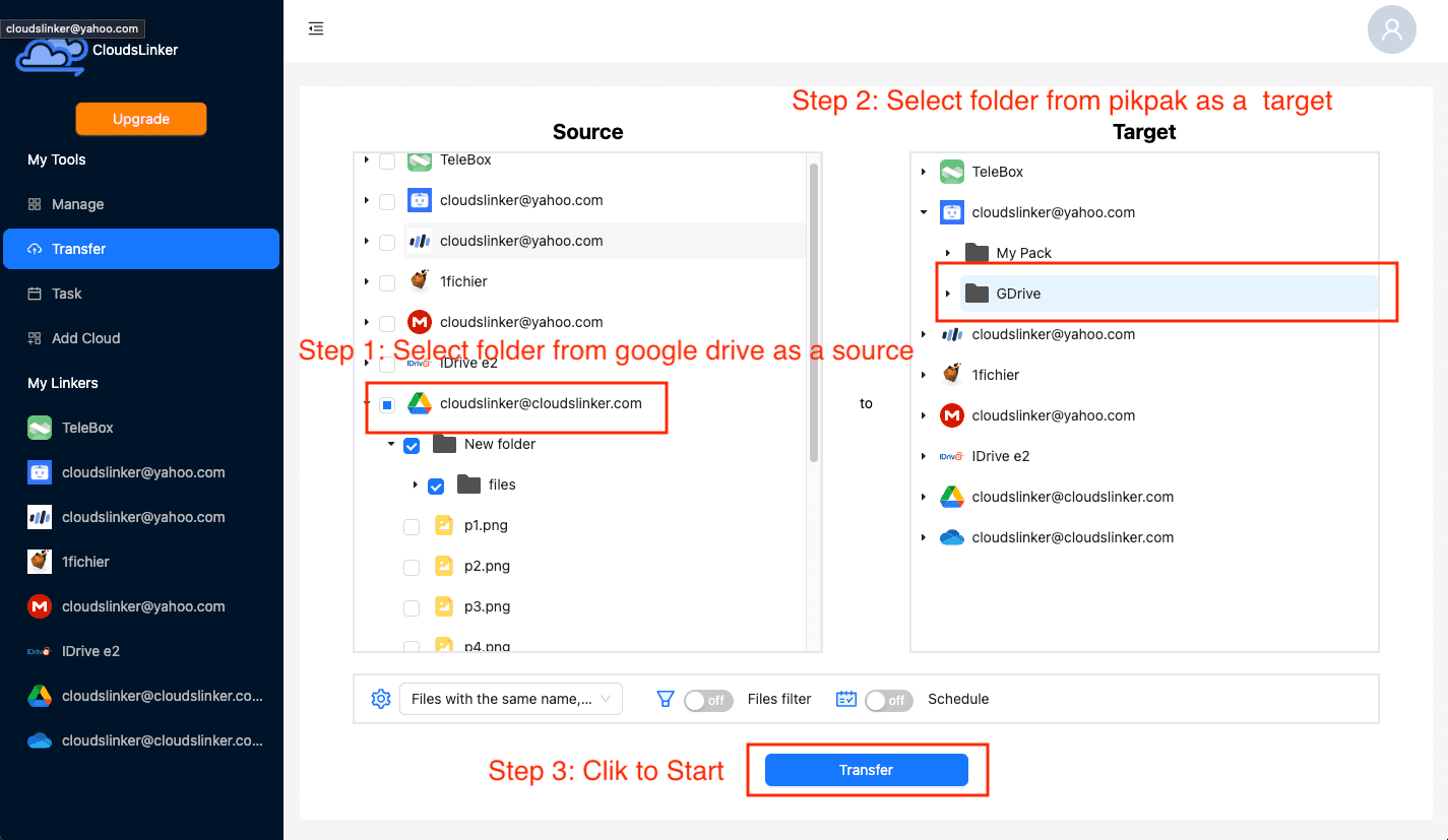 Setting up transfer in Cloudslinker