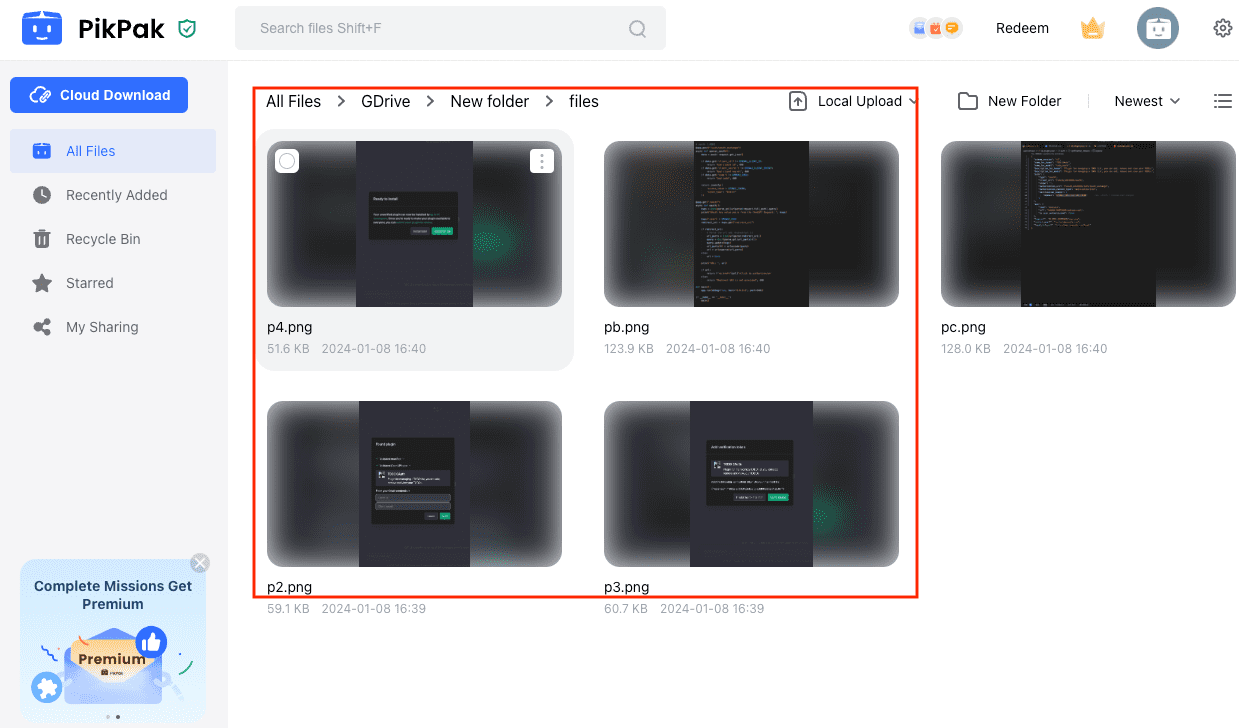 Confirming file transfer completion in PikPak