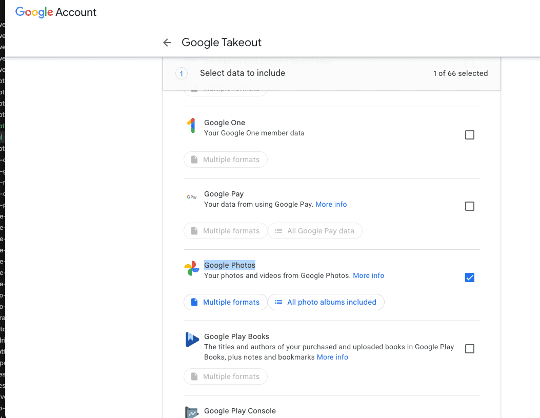 Export Google Photos using Google Takeout
