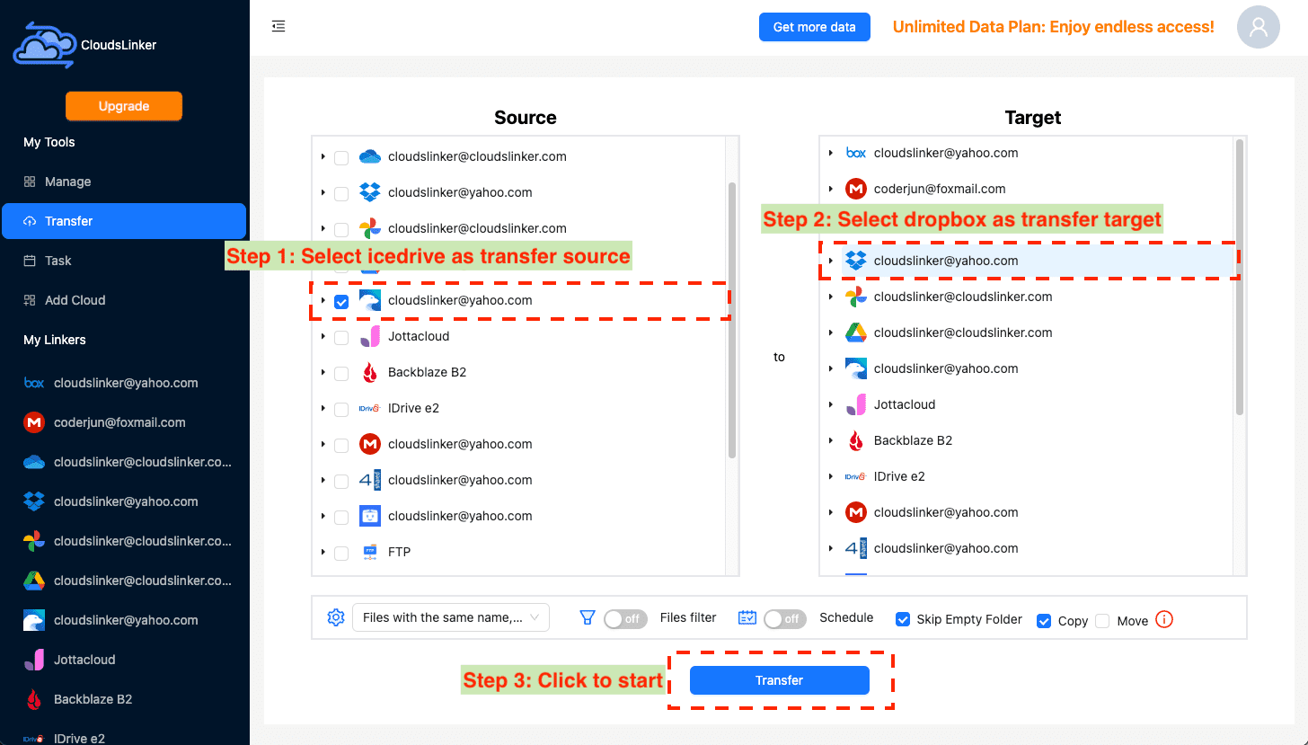 Configuring file transfer in CloudsLinker