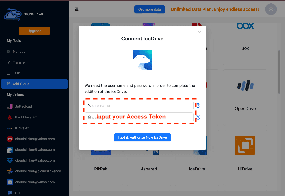 Integrating IceDrive with CloudsLinker