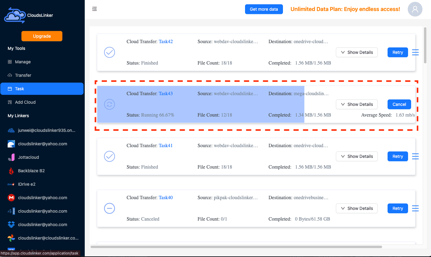 Initiating the file migration in CloudsLinker