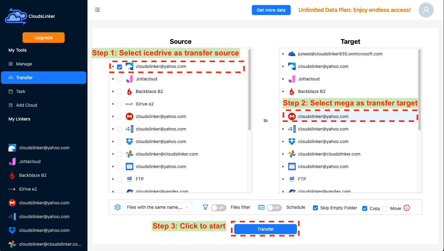 Setting up transfer from IceDrive to Mega