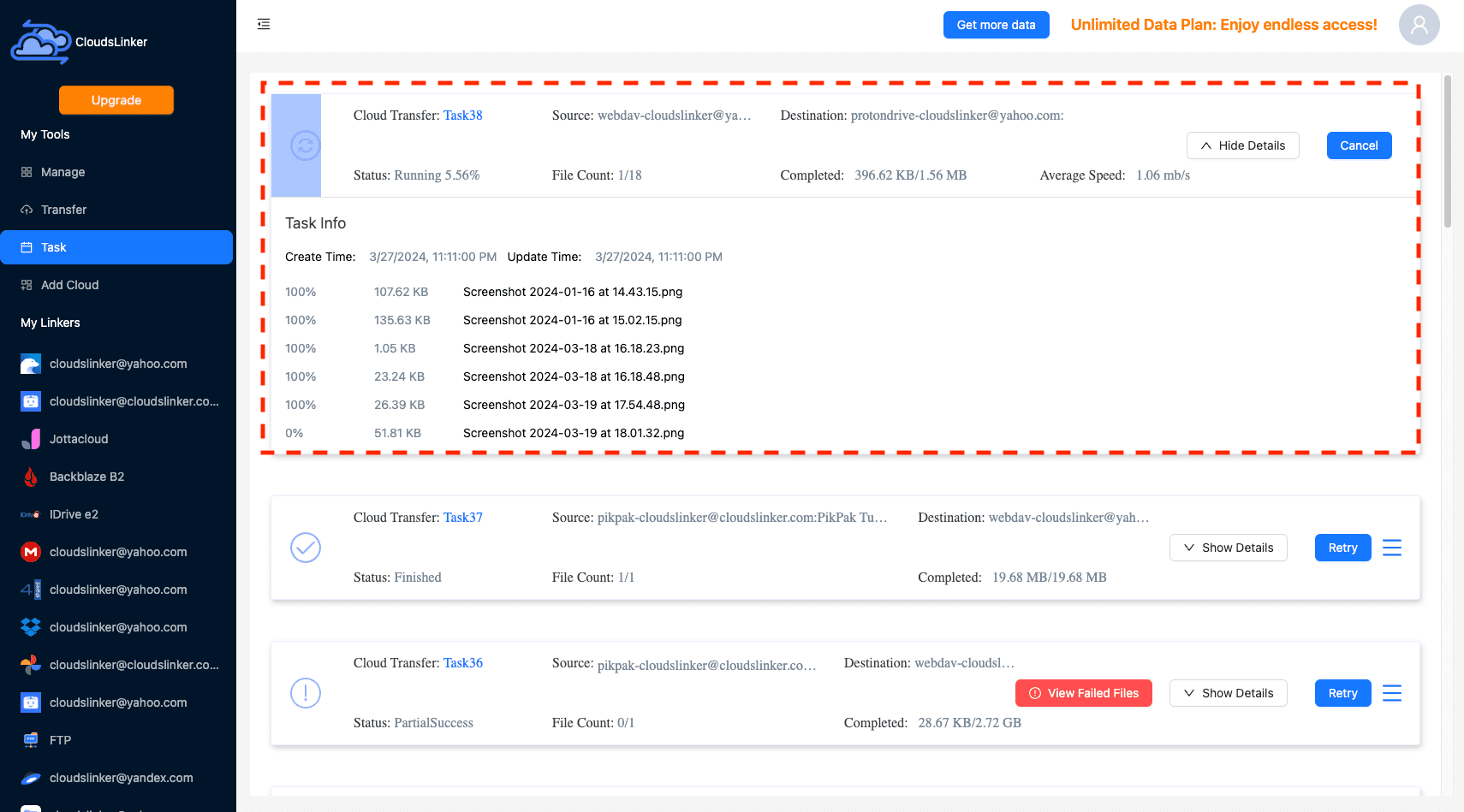 Starting file migration in CloudsLinker
