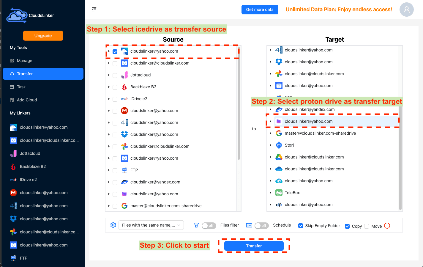 Configuring file transfer in CloudsLinker