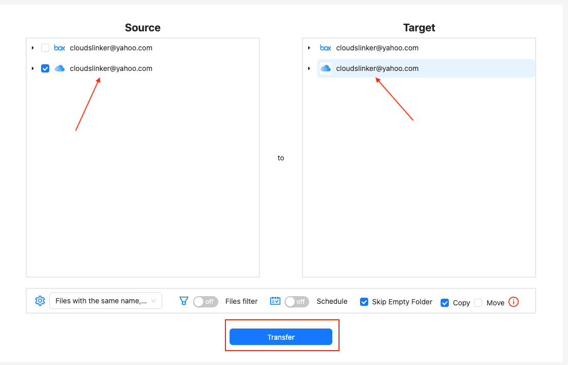 Transfer from iCloud Drive to Box with CloudsLinker