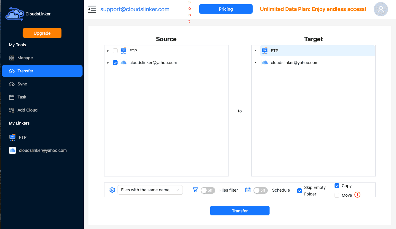 Cloudslinker iCloud to FTP UI