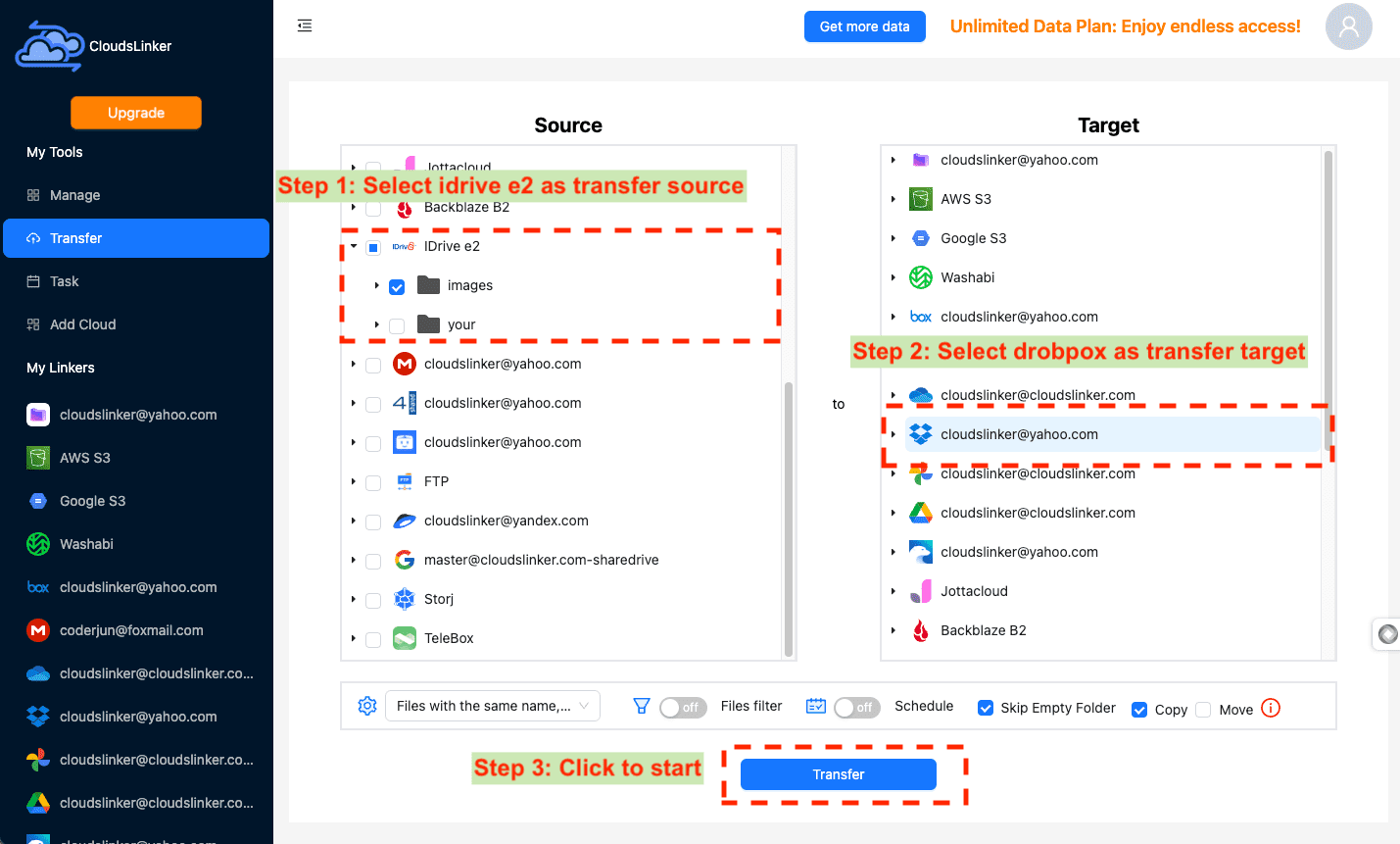 Setting up file transfer in CloudsLinker
