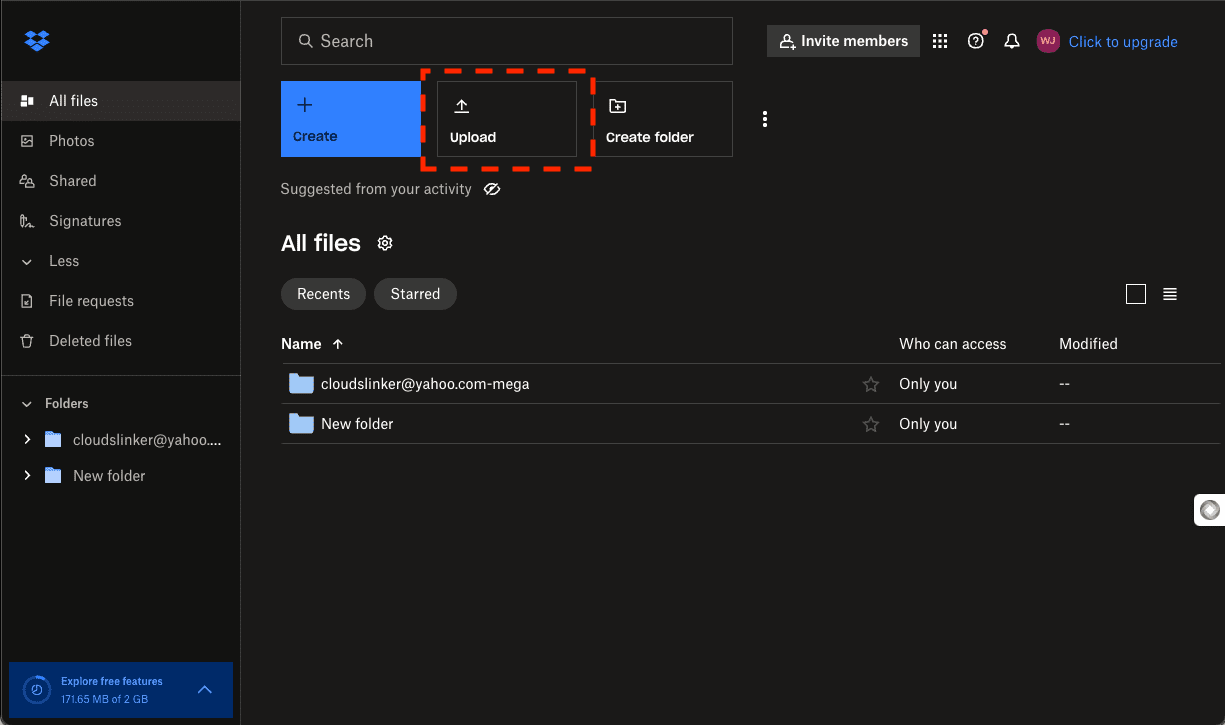 uploading files to Dropbox