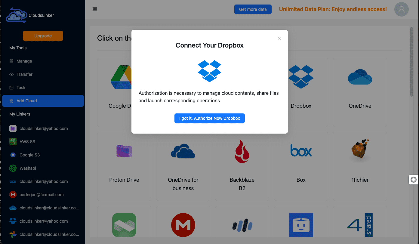 Adding Dropbox to CloudsLinker