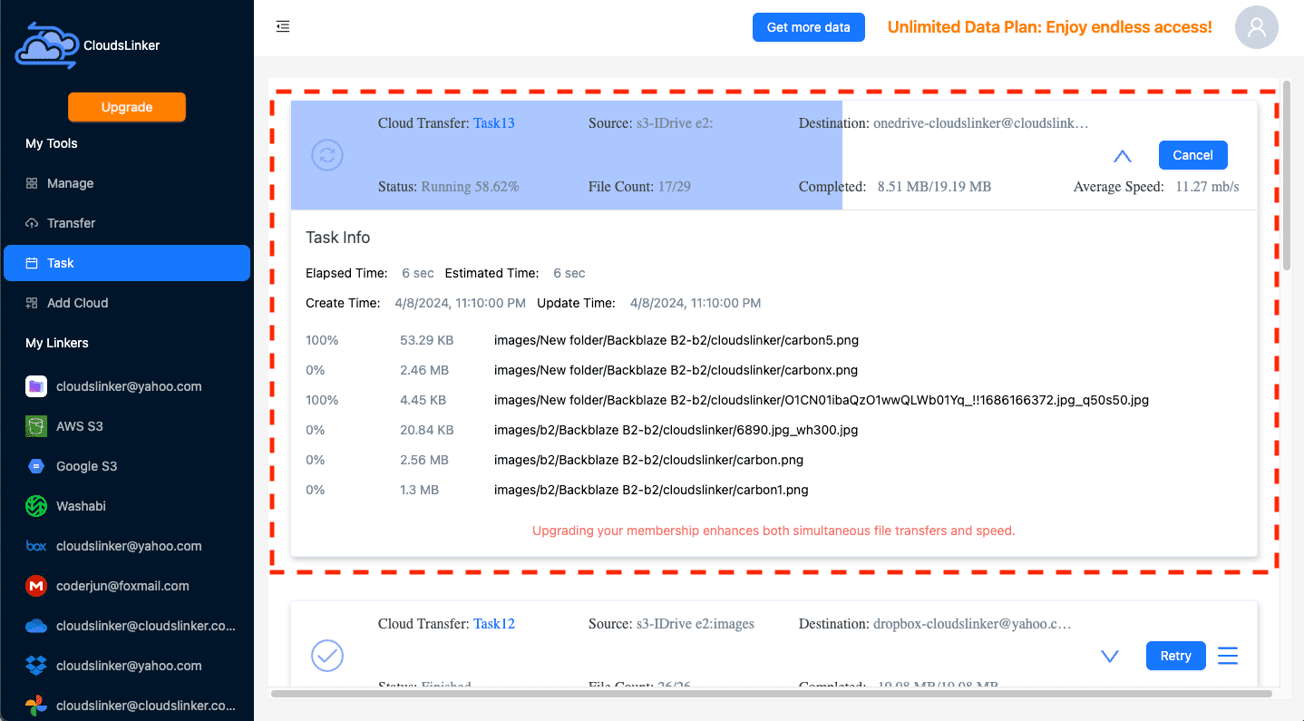 Starting file migration in CloudsLinker