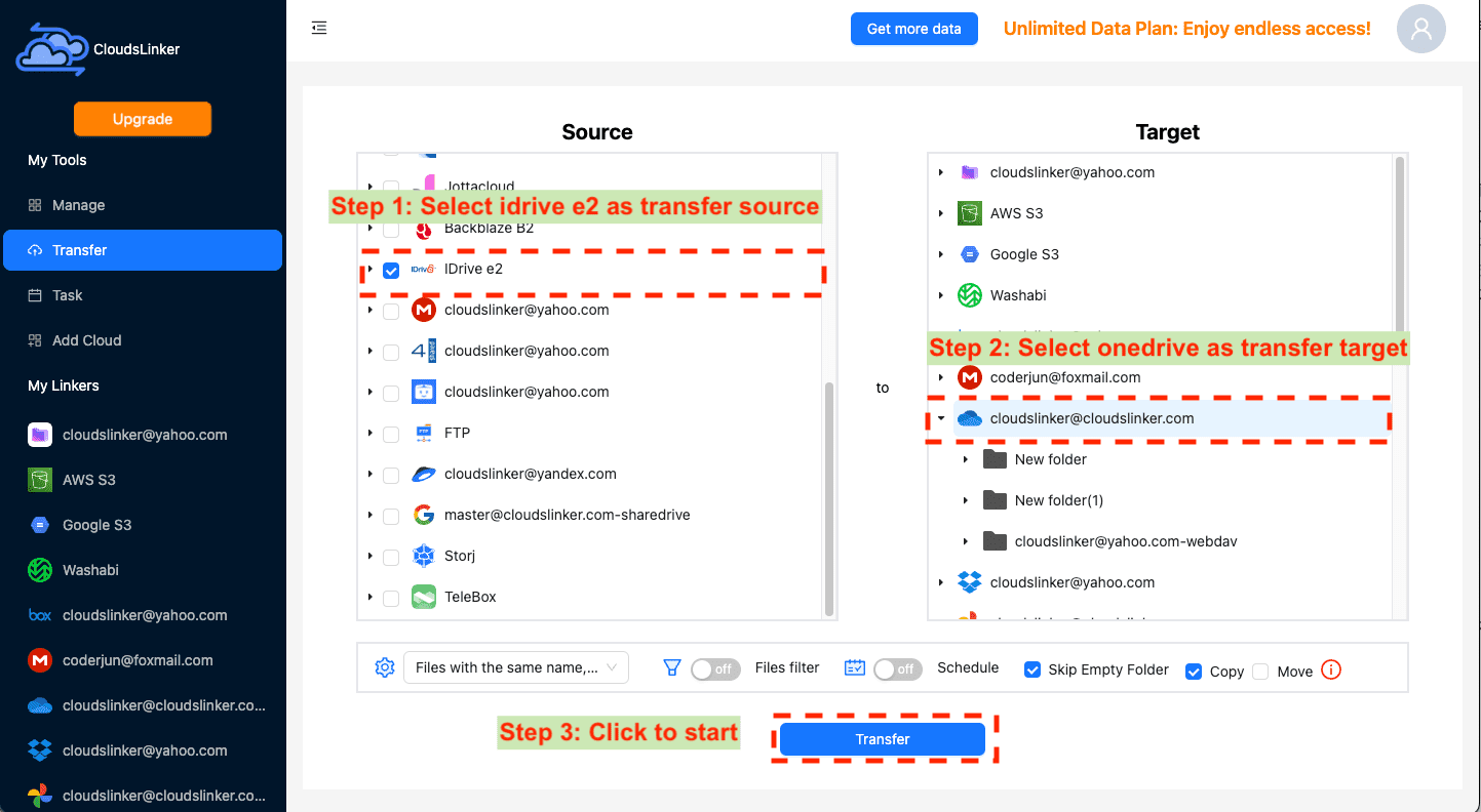 Configuring file transfer in CloudsLinker