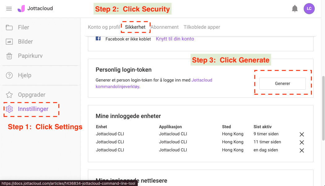 Modifying Jottacloud integration settings