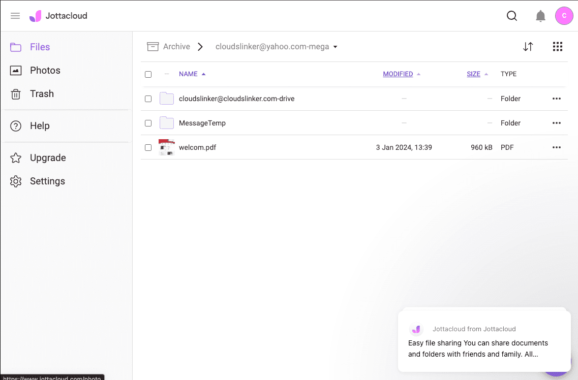Checking transferred files in Jottacloud