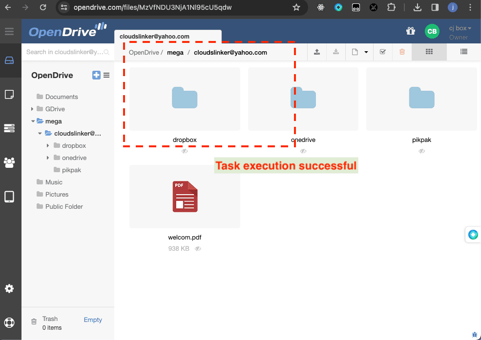 Verifying successful file transfer to OpenDrive