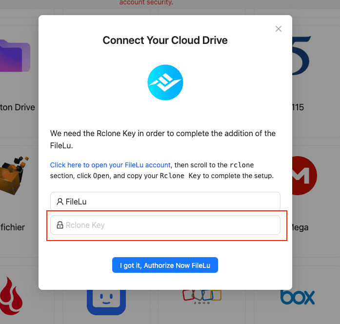 Revoking rclone key from FileLu account
