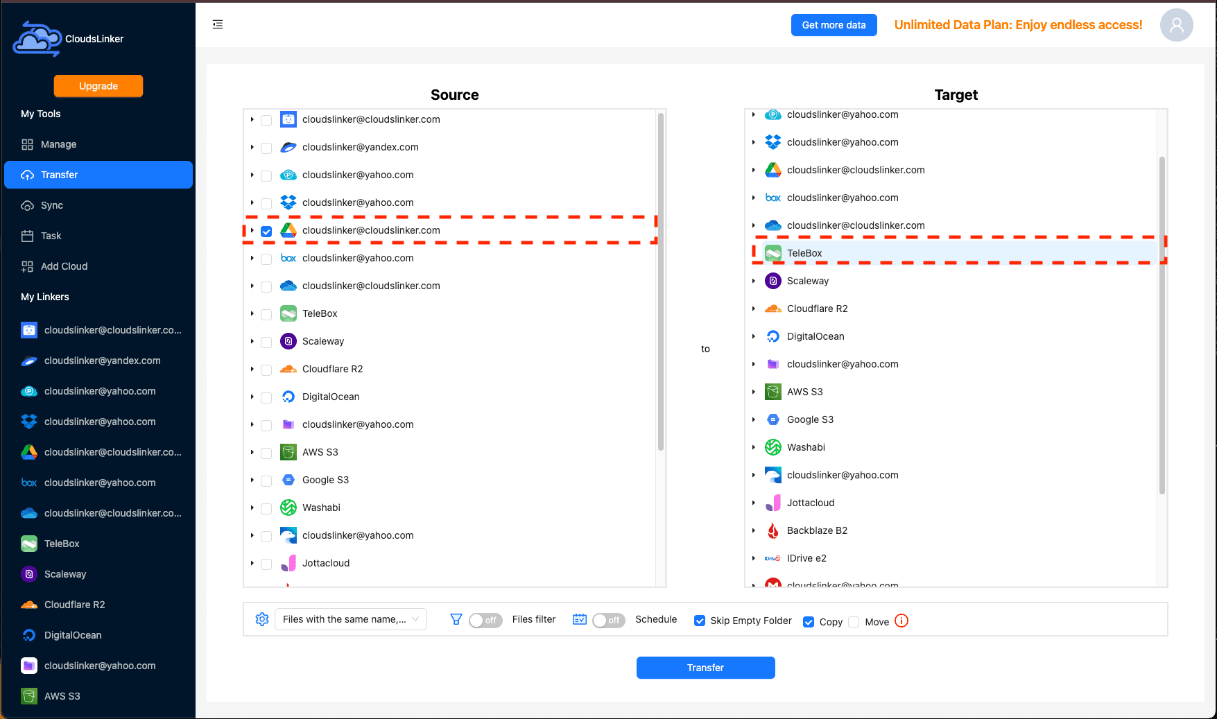 Initiating the migration process in Cloudslinker