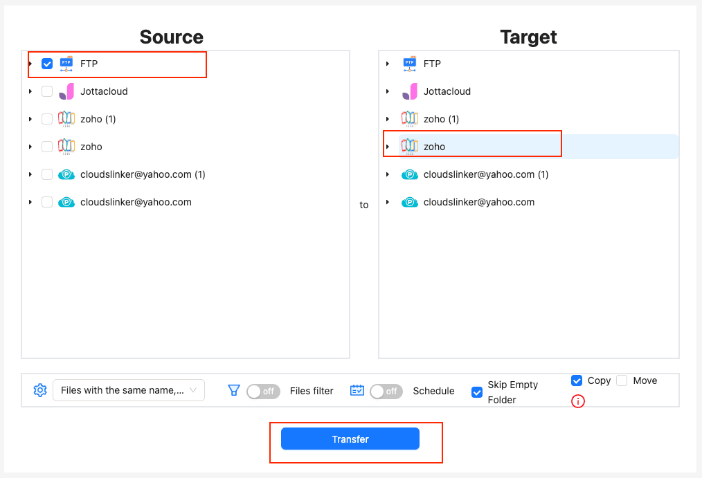 Choosing Source and Destination in CloudsLinker