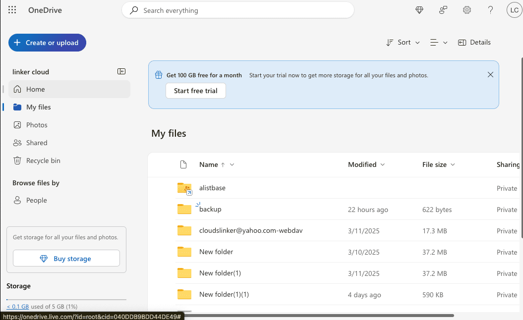 Confirming files in the second OneDrive account