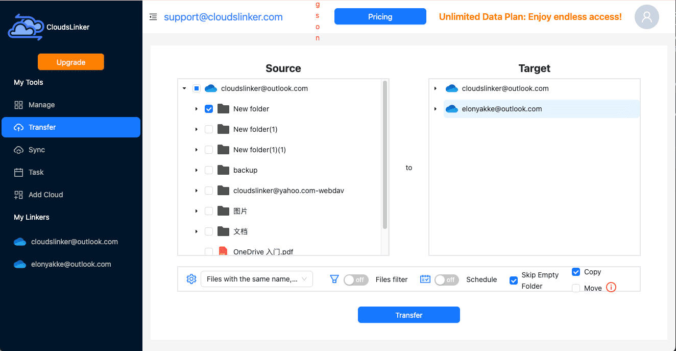 Setting up OneDrive to OneDrive file transfer