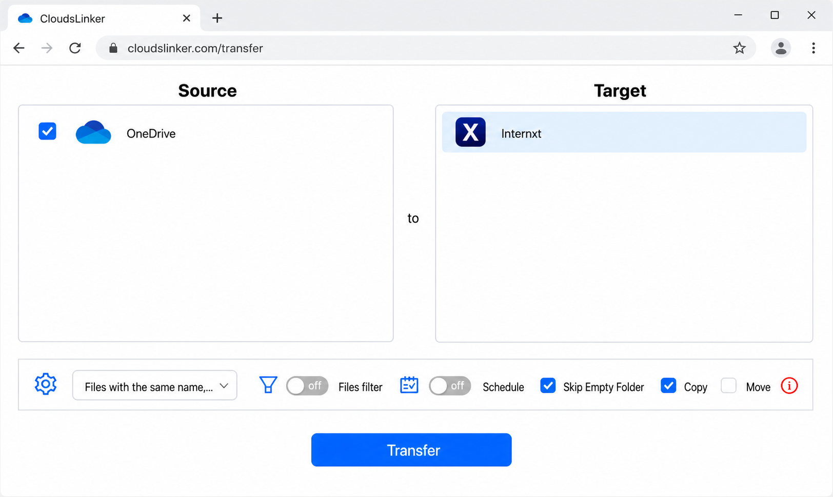 Configure the transfer in CloudsLinker