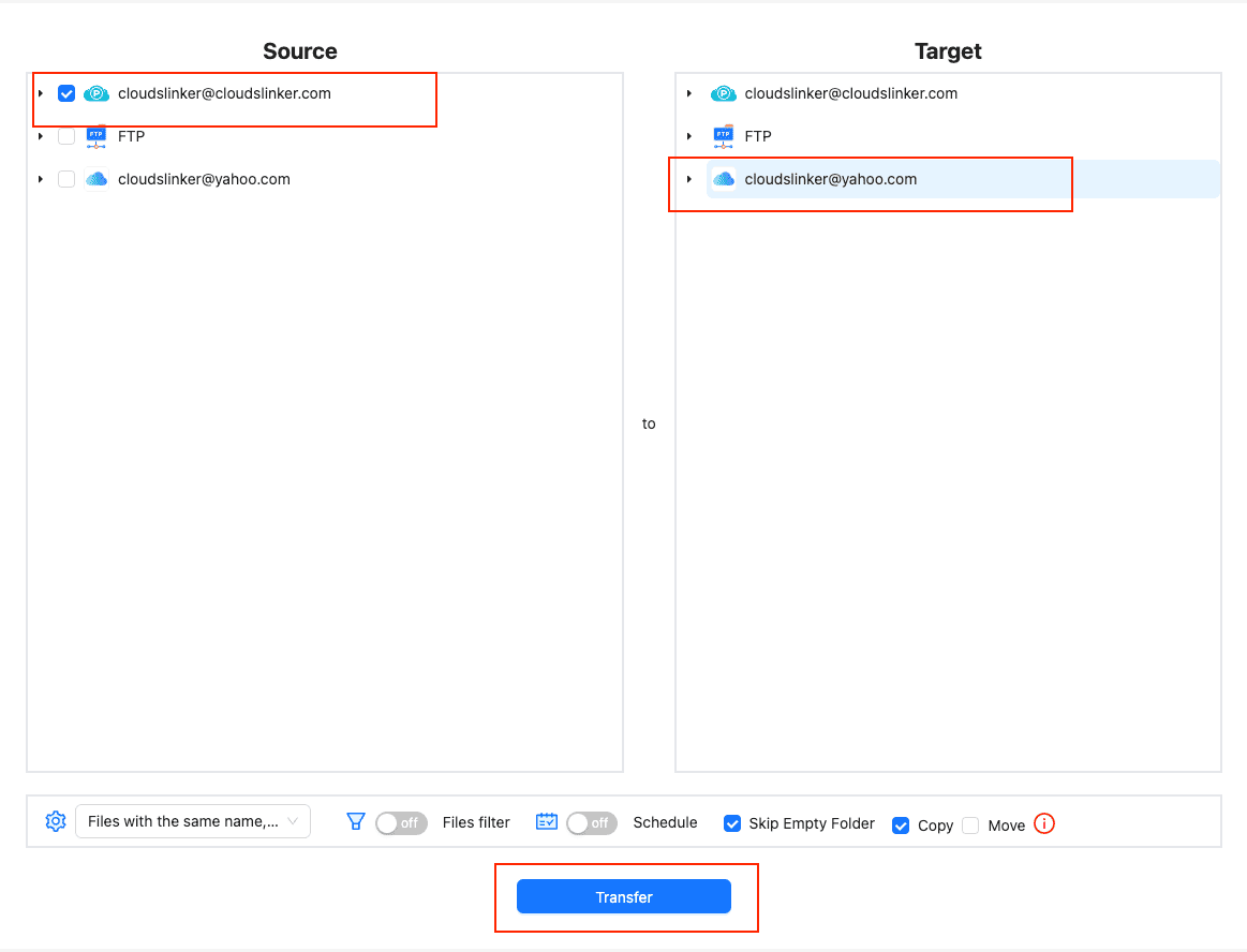Transfer from pCloud to iCloud Drive using CloudsLinker