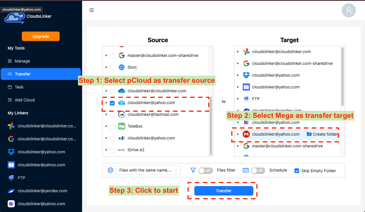 Setting up transfer preferences in CloudsLinker