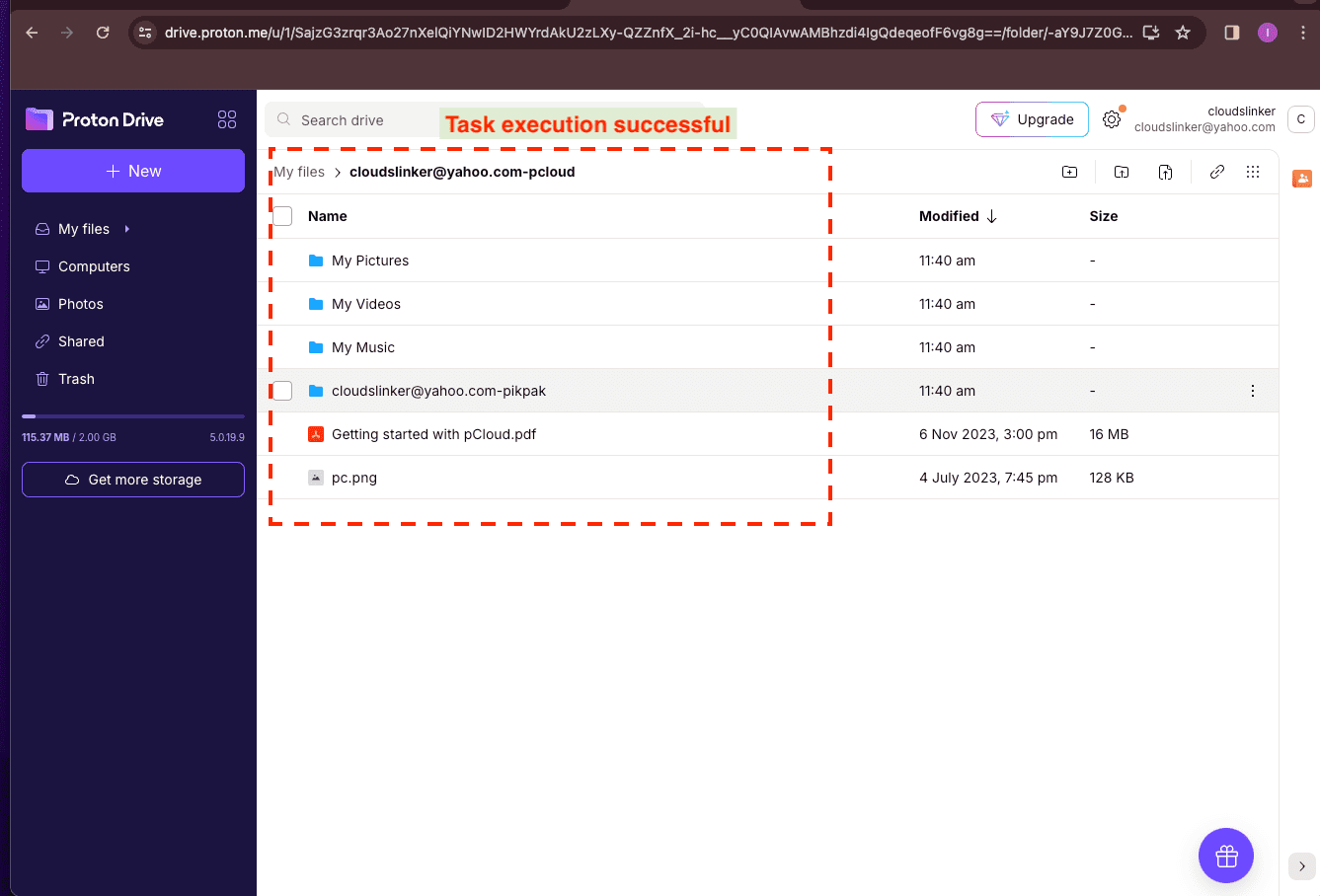 Verifying transfer completion from pCloud to Proton Drive