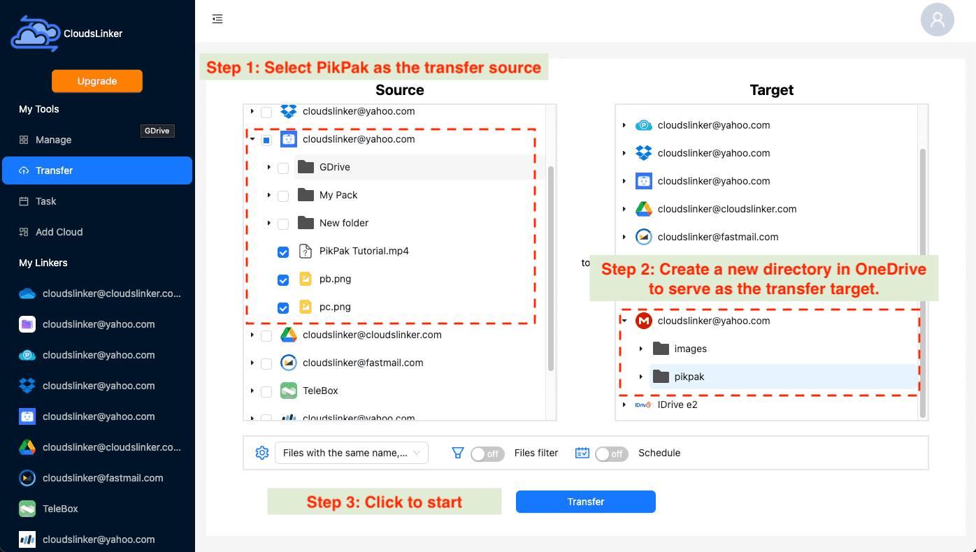 Configuring PikPak to Mega transfer in Cloudslinker