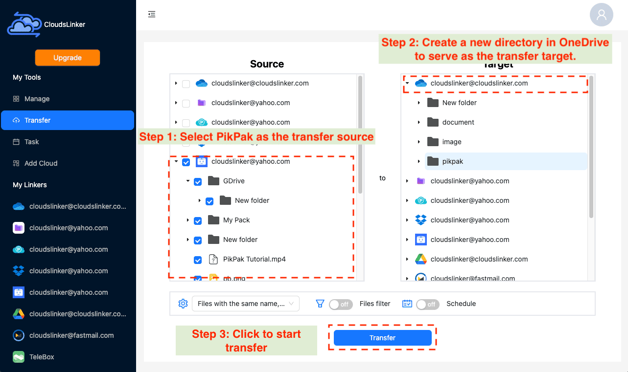 Setting up PikPak to OneDrive transfer in Cloudslinker