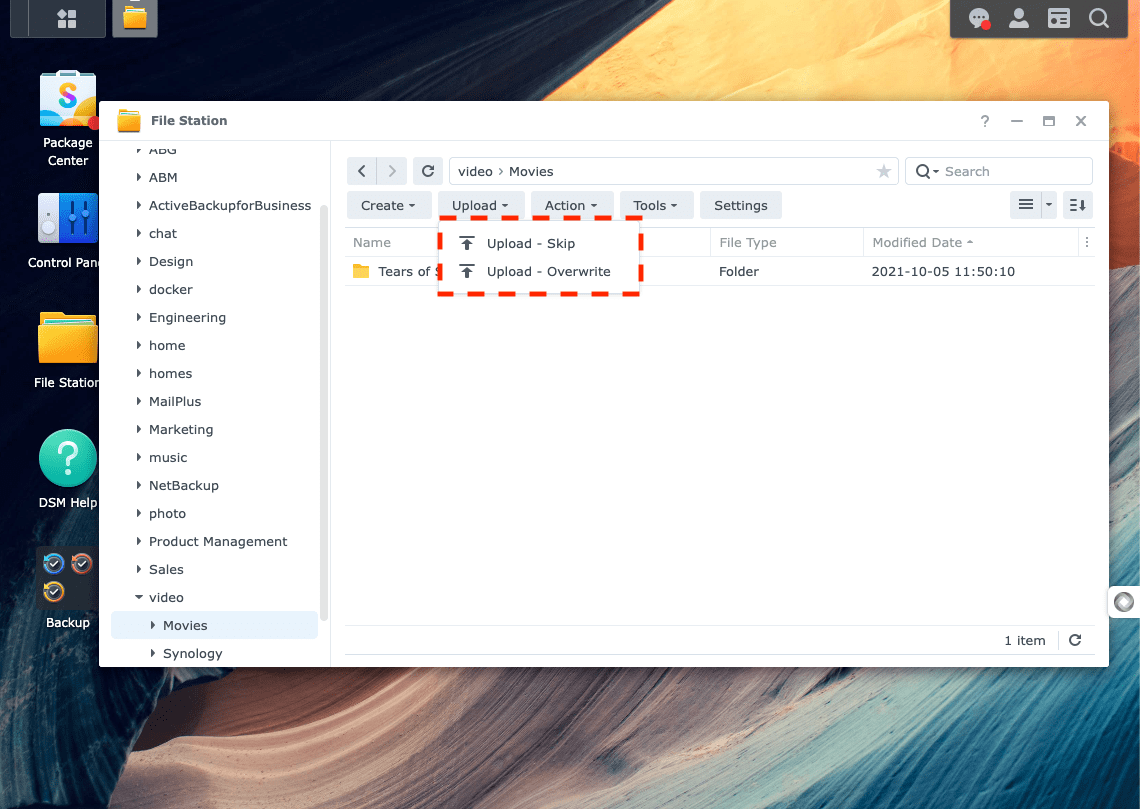 Files being uploaded to Synology NAS