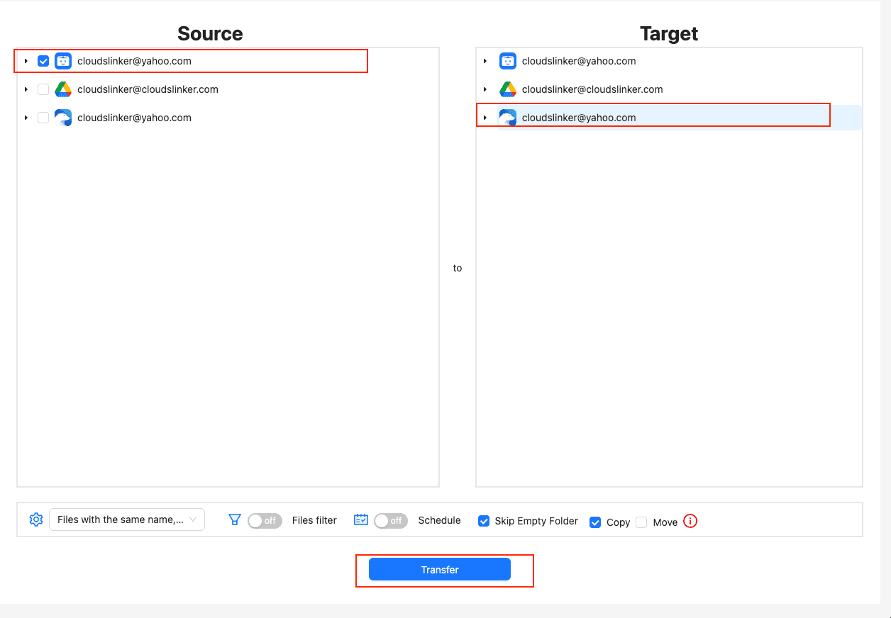 Setting PikPak as source and IceDrive as destination