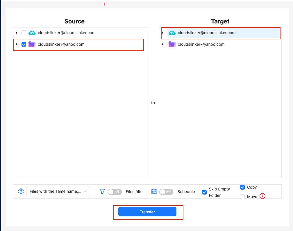 Configuring Proton Drive to pCloud transfer in CloudsLinker